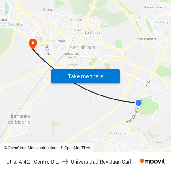 Ctra. A-42 - Centro Difusión Medioambiental to Universidad Rey Juan Carlos - Campus De Fuenlabrada map