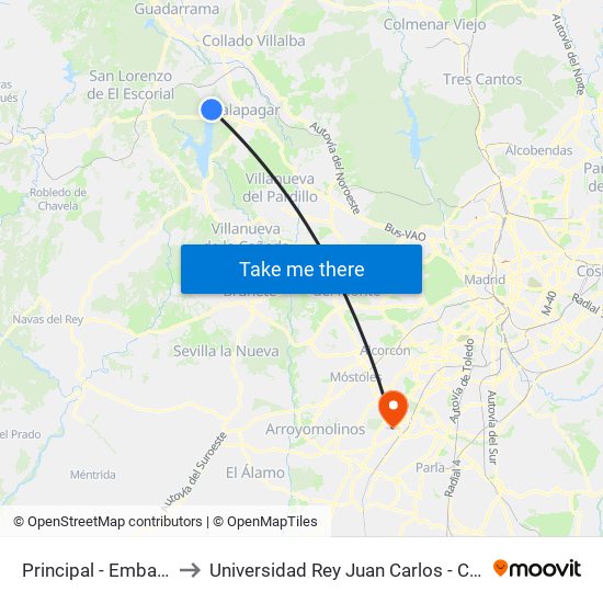 Principal - Embalse Valmayor to Universidad Rey Juan Carlos - Campus De Fuenlabrada map
