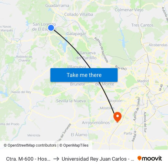 Ctra. M-600 - Hospital El Escorial to Universidad Rey Juan Carlos - Campus De Fuenlabrada map