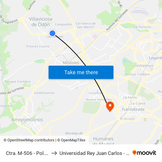 Ctra. M-506 - Pol. Ind. Las Nieves to Universidad Rey Juan Carlos - Campus De Fuenlabrada map