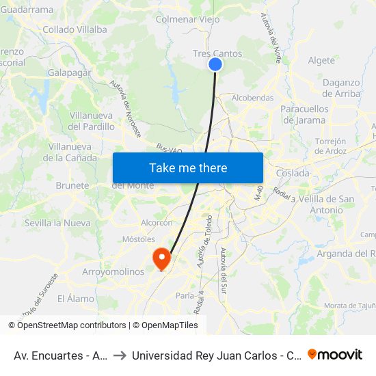 Av. Encuartes - Av. Labradores to Universidad Rey Juan Carlos - Campus De Fuenlabrada map