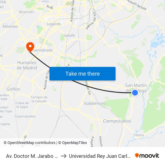 Av. Doctor M. Jarabo - Fray Bartolomé Casas to Universidad Rey Juan Carlos - Campus De Fuenlabrada map