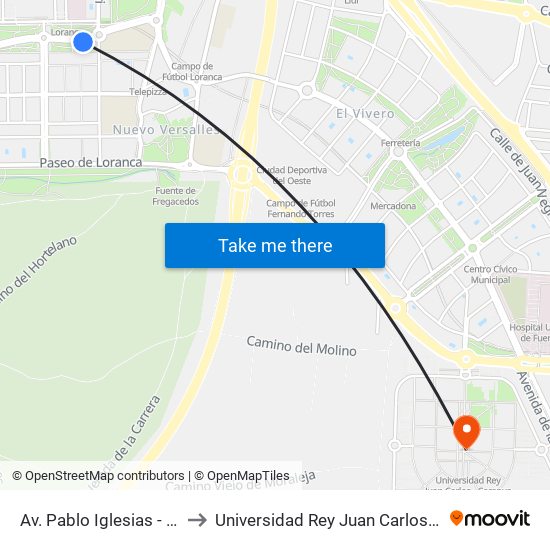 Av. Pablo Iglesias - Federica Montseny to Universidad Rey Juan Carlos - Campus De Fuenlabrada map