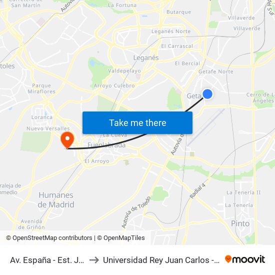 Av. España - Est. Juan De La Cierva to Universidad Rey Juan Carlos - Campus De Fuenlabrada map