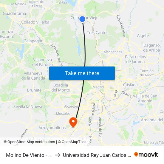 Molino De Viento - Los Residenciales to Universidad Rey Juan Carlos - Campus De Fuenlabrada map