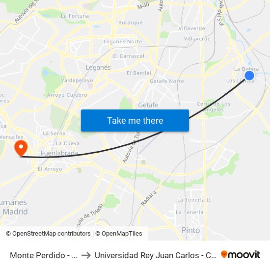 Monte Perdido - Dolores Valle to Universidad Rey Juan Carlos - Campus De Fuenlabrada map