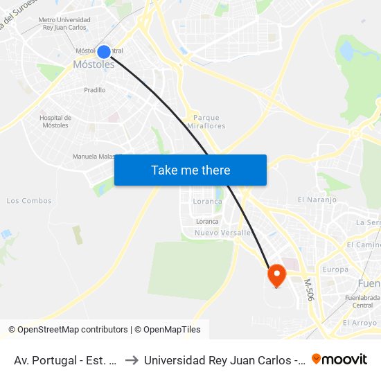 Av. Portugal - Est. Móstoles Central to Universidad Rey Juan Carlos - Campus De Fuenlabrada map