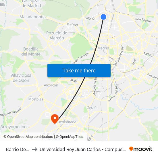 Barrio Del Pilar to Universidad Rey Juan Carlos - Campus De Fuenlabrada map