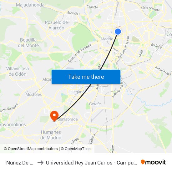 Núñez De Balboa to Universidad Rey Juan Carlos - Campus De Fuenlabrada map
