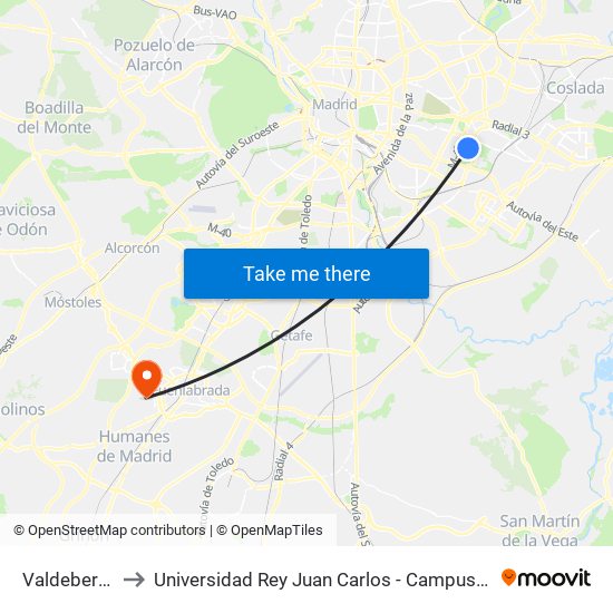 Valdebernardo to Universidad Rey Juan Carlos - Campus De Fuenlabrada map