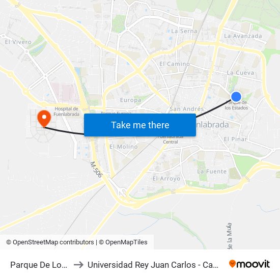 Parque De Los Estados to Universidad Rey Juan Carlos - Campus De Fuenlabrada map