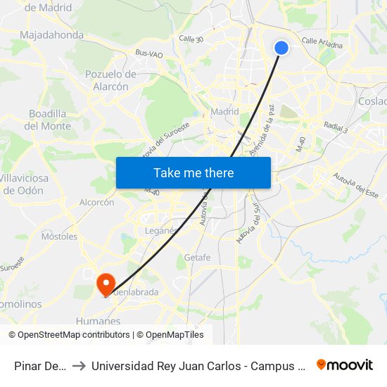 Pinar Del Rey to Universidad Rey Juan Carlos - Campus De Fuenlabrada map