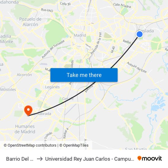 Barrio Del Puerto to Universidad Rey Juan Carlos - Campus De Fuenlabrada map