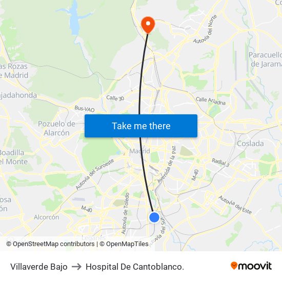 Villaverde Bajo to Hospital De Cantoblanco. map