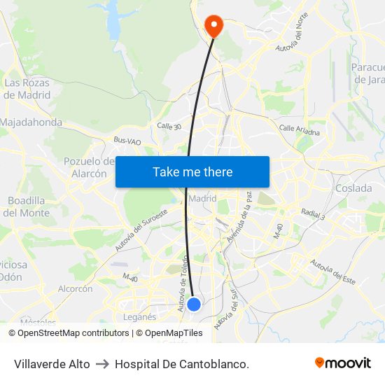 Villaverde Alto to Hospital De Cantoblanco. map