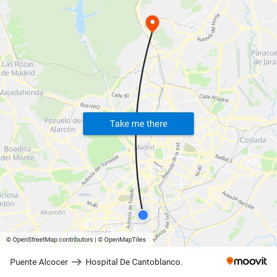 Puente Alcocer to Hospital De Cantoblanco. map