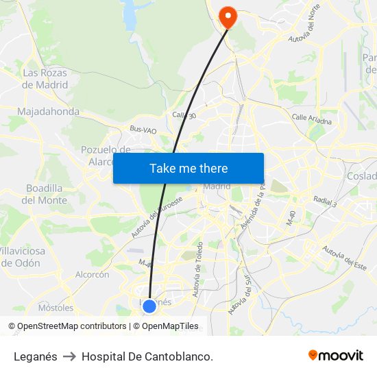 Leganés to Hospital De Cantoblanco. map
