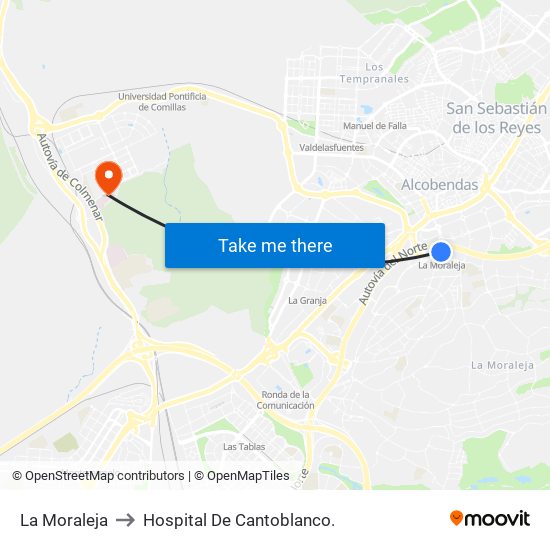 La Moraleja to Hospital De Cantoblanco. map