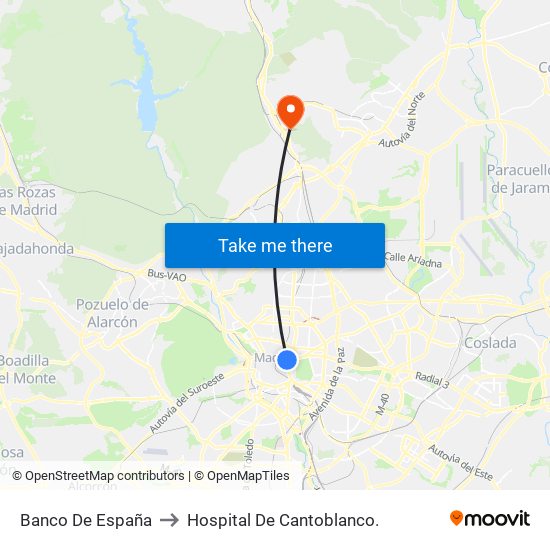 Banco De España to Hospital De Cantoblanco. map