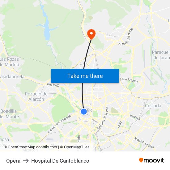 Ópera to Hospital De Cantoblanco. map