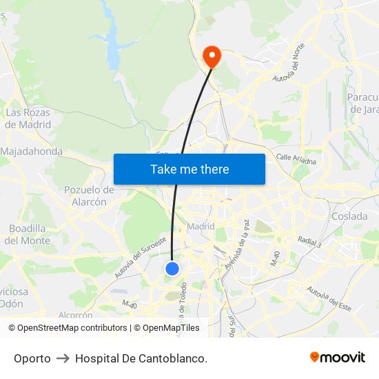 Oporto to Hospital De Cantoblanco. map
