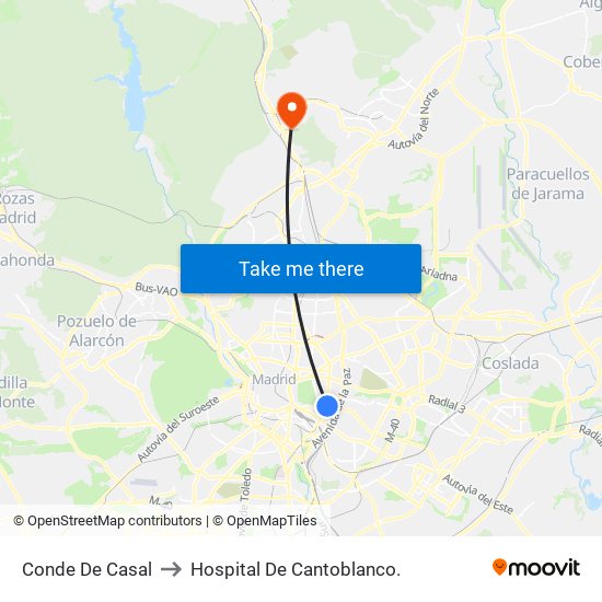 Conde De Casal to Hospital De Cantoblanco. map