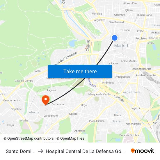 Santo Domingo to Hospital Central De La Defensa Gómez Ulla. map