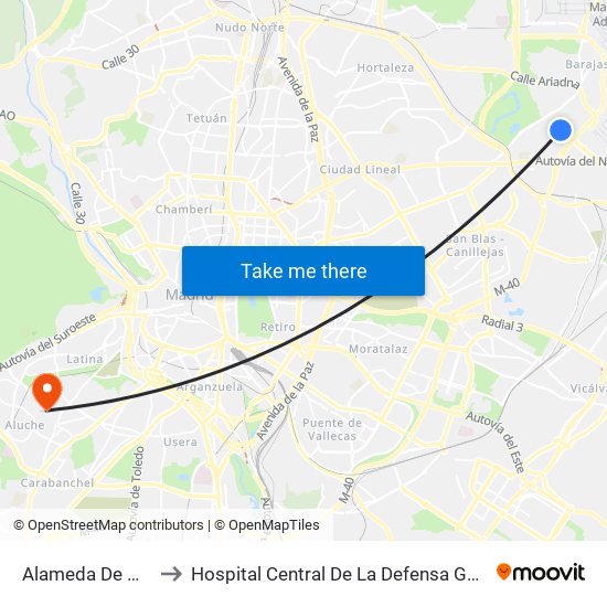 Alameda De Osuna to Hospital Central De La Defensa Gómez Ulla. map