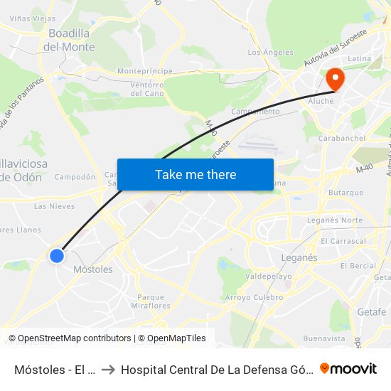 Móstoles - El Soto to Hospital Central De La Defensa Gómez Ulla. map