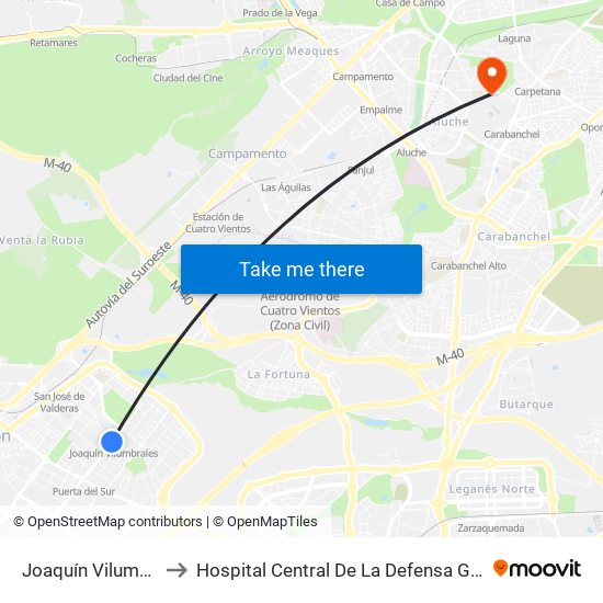 Joaquín Vilumbrales to Hospital Central De La Defensa Gómez Ulla. map