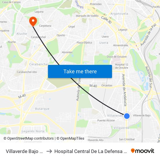 Villaverde Bajo - Cruce to Hospital Central De La Defensa Gómez Ulla. map