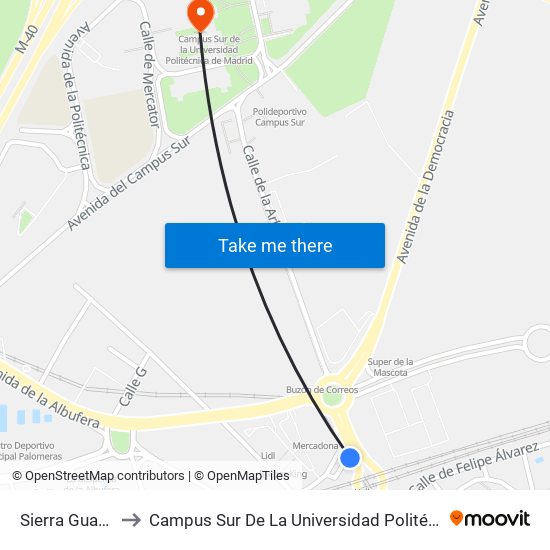 Sierra Guadalupe to Campus Sur De La Universidad Politécnica De Madrid map