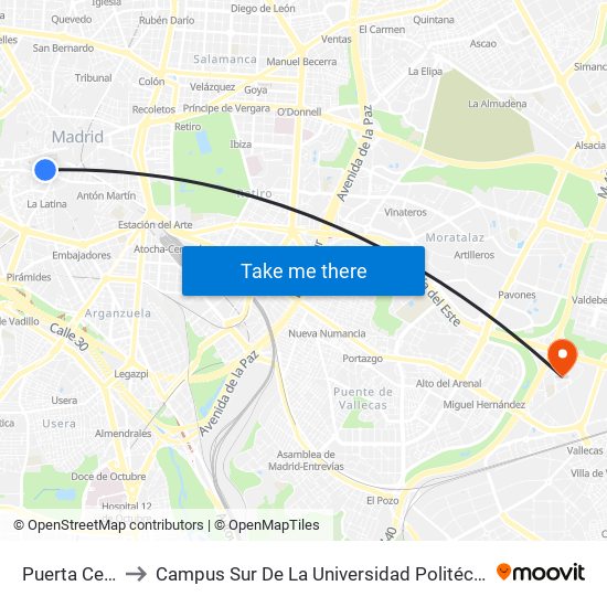 Puerta Cerrada to Campus Sur De La Universidad Politécnica De Madrid map