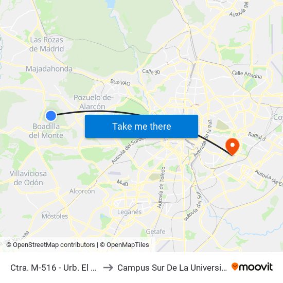 Ctra. M-516 - Urb. El Monte De Las Encinas to Campus Sur De La Universidad Politécnica De Madrid map