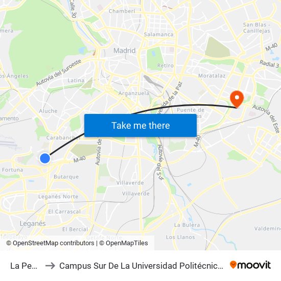 La Peseta to Campus Sur De La Universidad Politécnica De Madrid map