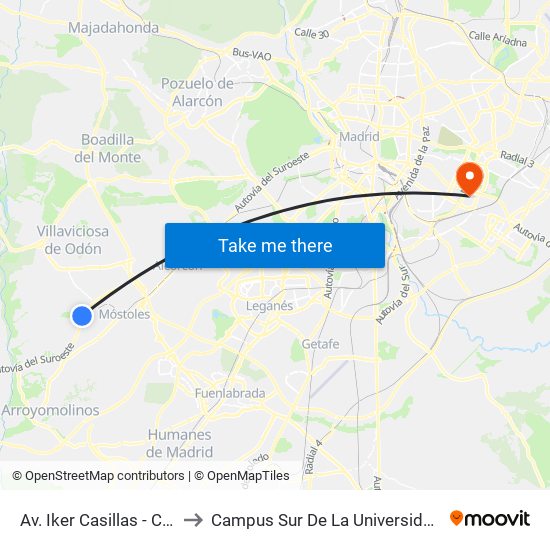 Av. Iker Casillas - Campos De Fútbol to Campus Sur De La Universidad Politécnica De Madrid map