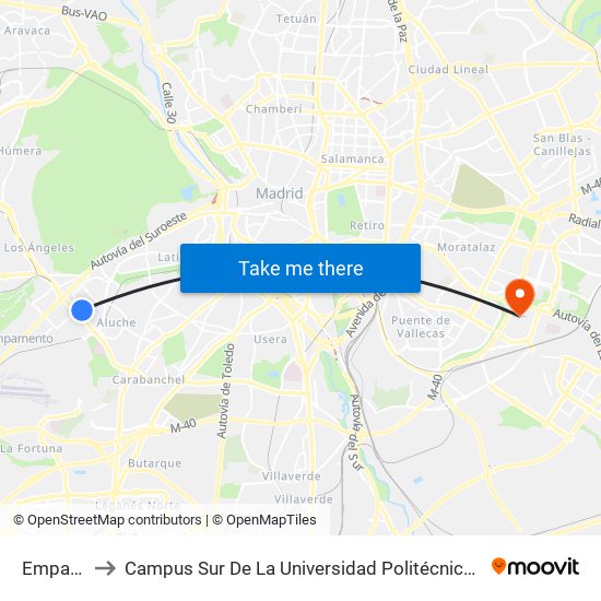 Empalme to Campus Sur De La Universidad Politécnica De Madrid map