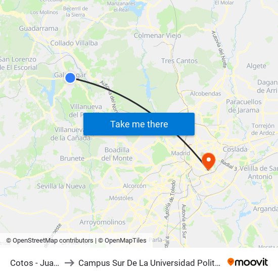 Cotos - Juan Fraile to Campus Sur De La Universidad Politécnica De Madrid map