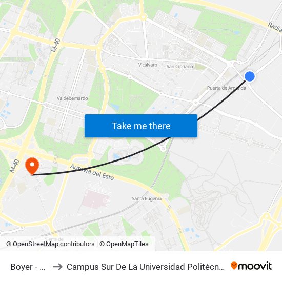 Boyer - Rivas to Campus Sur De La Universidad Politécnica De Madrid map