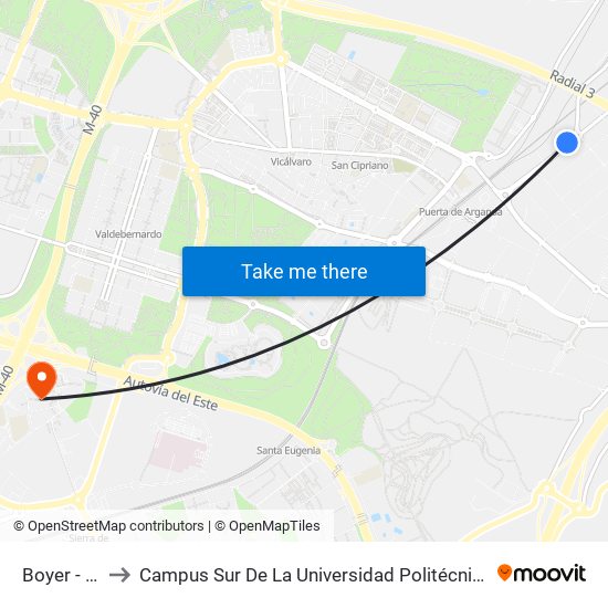 Boyer - Vigil to Campus Sur De La Universidad Politécnica De Madrid map