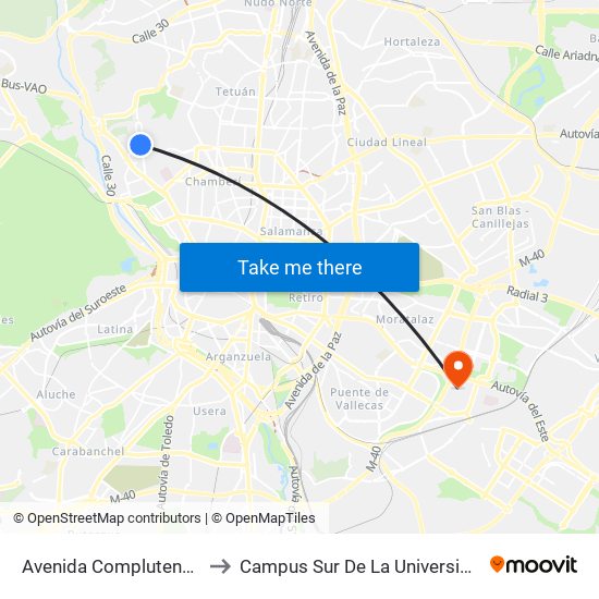 Avenida Complutense - Jardín Botánico to Campus Sur De La Universidad Politécnica De Madrid map
