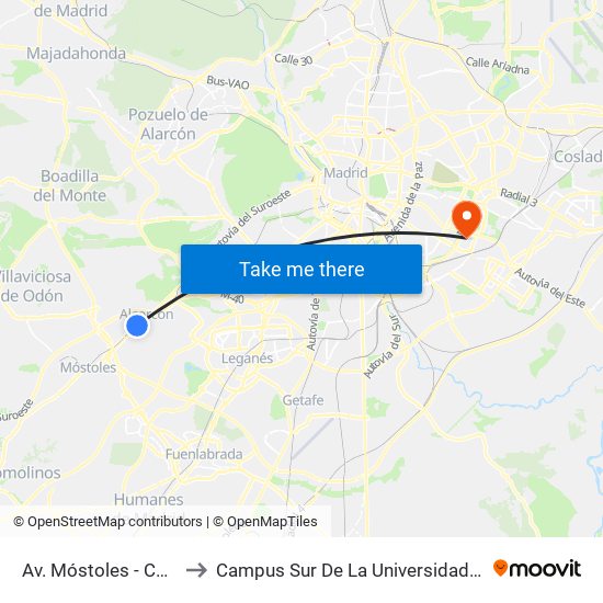 Av. Móstoles - Centro De Salud to Campus Sur De La Universidad Politécnica De Madrid map