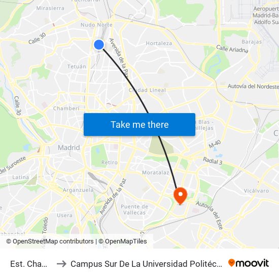 Est. Chamartín to Campus Sur De La Universidad Politécnica De Madrid map