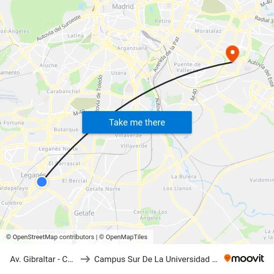 Av. Gibraltar - Casa Del Reloj to Campus Sur De La Universidad Politécnica De Madrid map