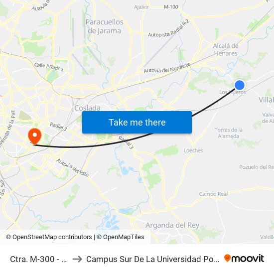 Ctra. M-300 - El Gurugú to Campus Sur De La Universidad Politécnica De Madrid map