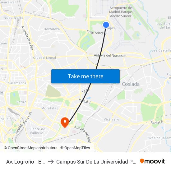 Av. Logroño - Est. Barajas to Campus Sur De La Universidad Politécnica De Madrid map