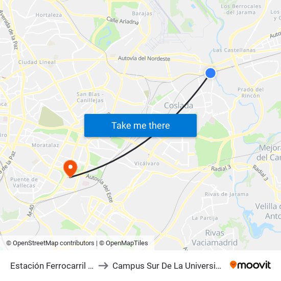 Estación Ferrocarril - Est. San Fernando to Campus Sur De La Universidad Politécnica De Madrid map