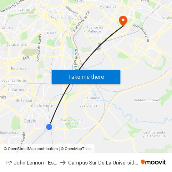 P.º John Lennon - Est. Getafe Industrial to Campus Sur De La Universidad Politécnica De Madrid map