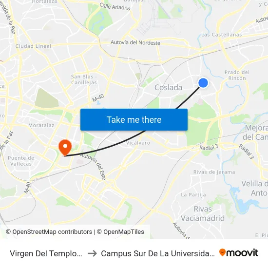 Virgen Del Templo - Av. Montserrat to Campus Sur De La Universidad Politécnica De Madrid map