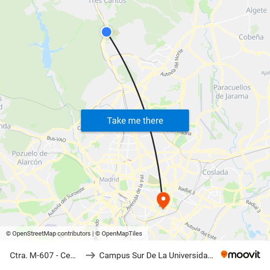 Ctra. M-607 - Cementerio La Paz to Campus Sur De La Universidad Politécnica De Madrid map